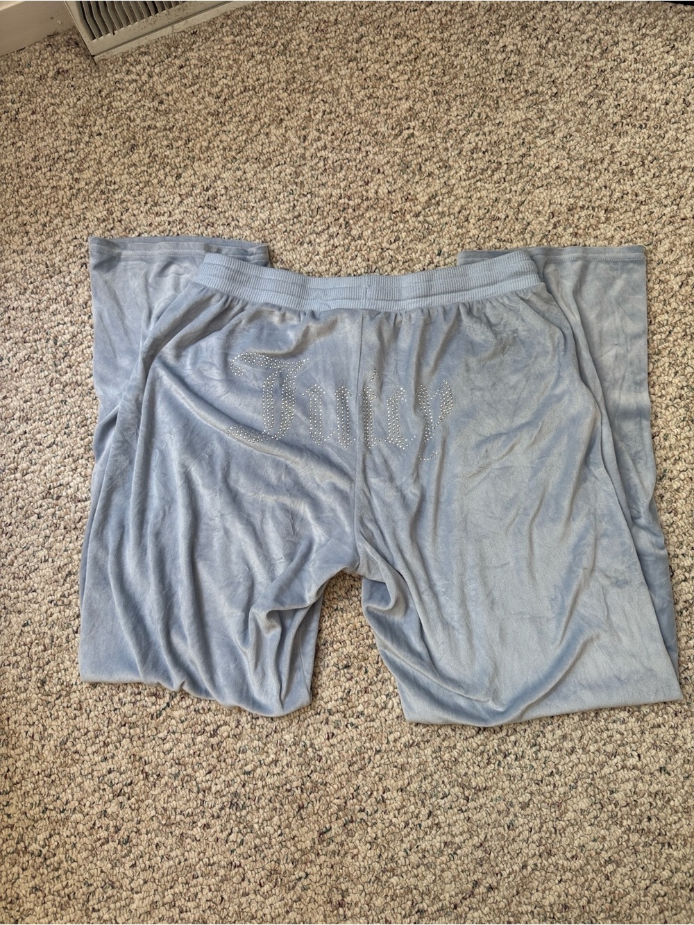 Juicy Couture Light Gray Velour Lounge Pants with Rhinestone Logo